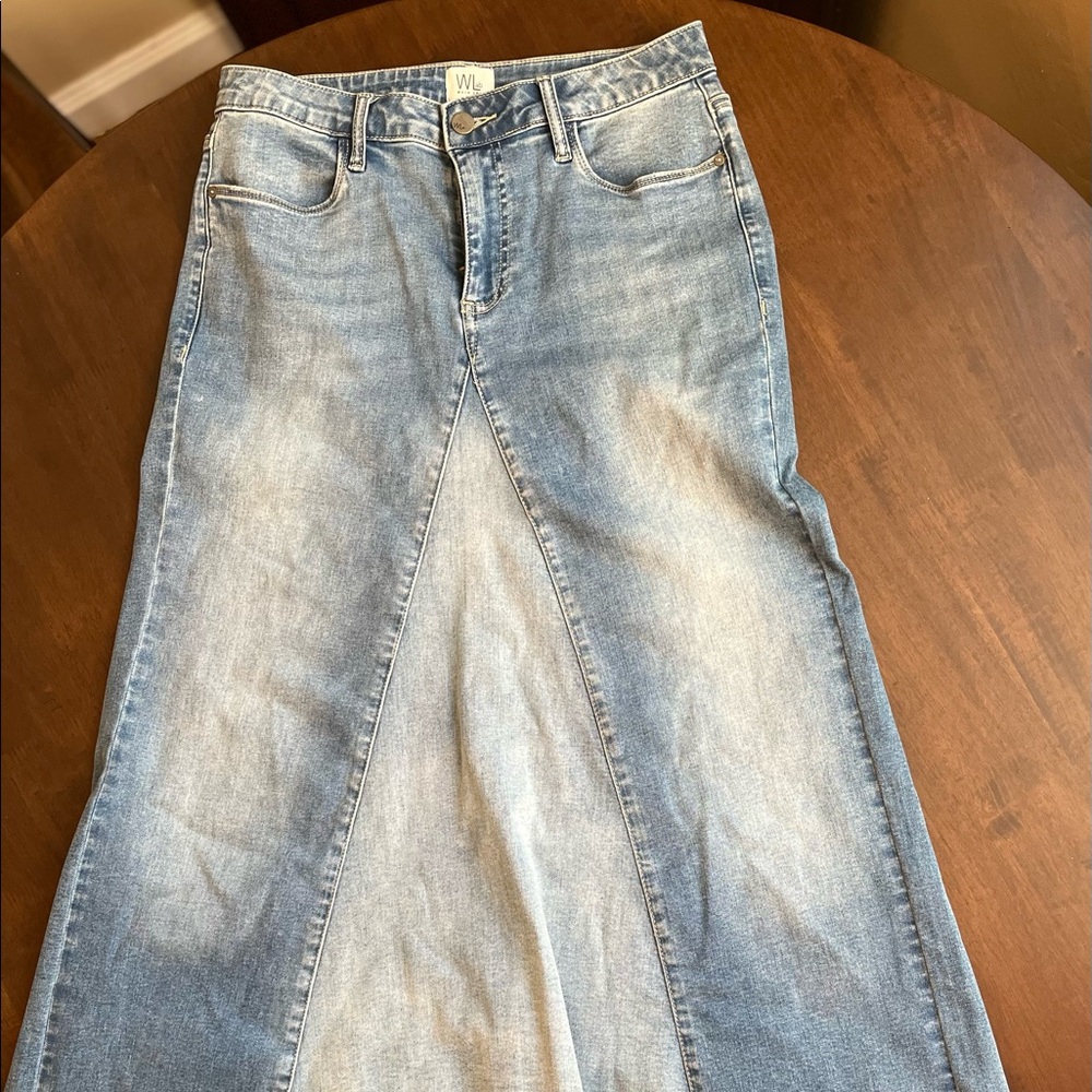 Wash Lab long asymmetrical hippie jean skirt